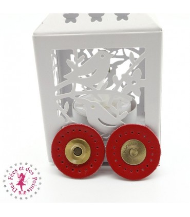 Fermoir en cuir aimanté - Rond - Rouge