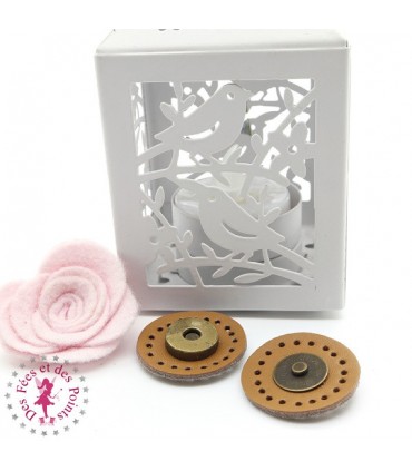 Fermoir en cuir aimanté - Rond - Caramel