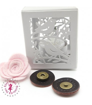 Fermoir en cuir aimanté - Rond - Café