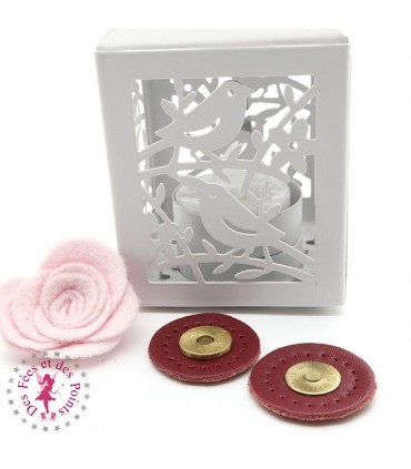 Fermoir en cuir aimanté - Rond - Rouge Foncé