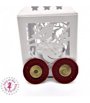 Fermoir en cuir aimanté - Rond - Rouge Foncé