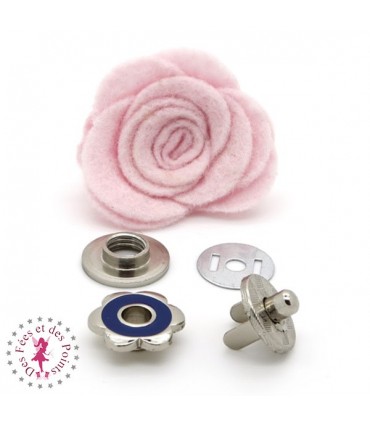 Fermoir magnétique / Aimant - Fleur en couleur - Bleu Marine