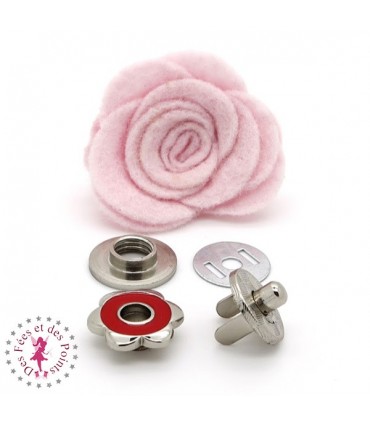 Fermoir magnétique / Aimant - Fleur en couleur - Rouge