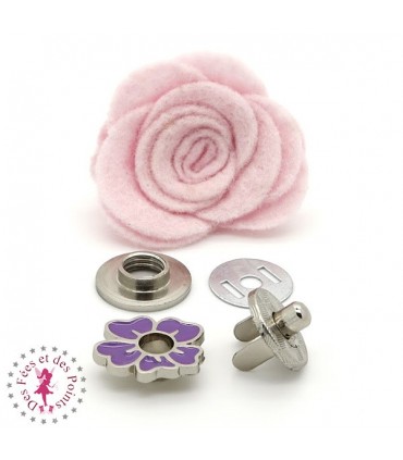 Fermoir aimanté / Aimant - Fleurette en couleur - Violet