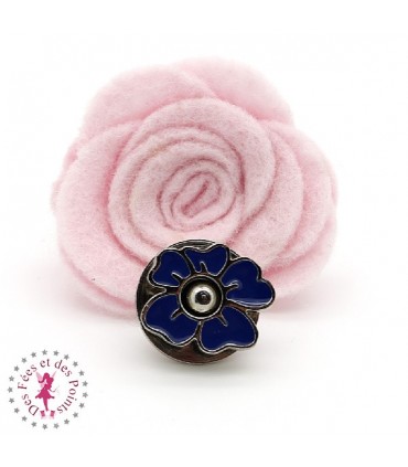 Fermoir aimanté / Aimant - Fleurette en couleur - Bleu Marine