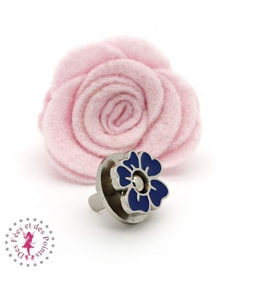 Fermoir aimanté / Aimant - Fleurette en couleur - Bleu Marine
