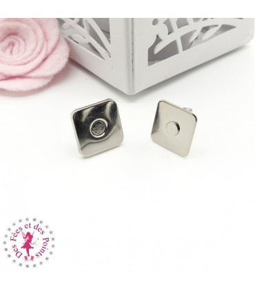 Fermoir magnétique / Aimant - Carré - 15 mm - Argent