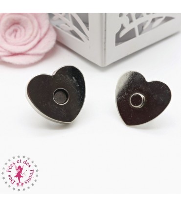 Fermoir magnétique / Aimant - Coeur - 24 mm - Bronze Antique / Argent