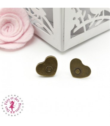 Fermoir magnétique / Aimant - Coeur  - 15 mm - Bronze