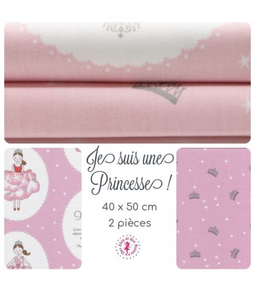 Coupons "Je suis une princesse" - Coton - 40 x 50 cm - 2 pièces