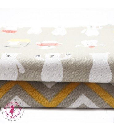 Coupons "Petit Ourson" - Taupe - Coton - 40 x 50 cm - 2 pièces