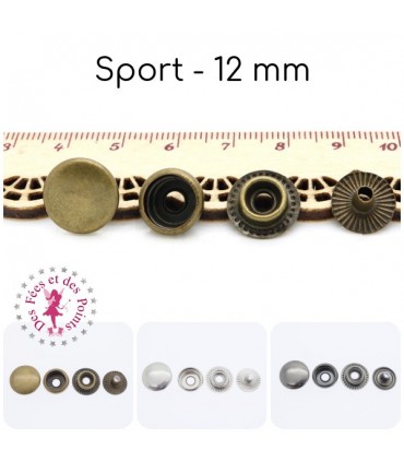 Pressions métallique Sport - 12 mm - 3 couleurs