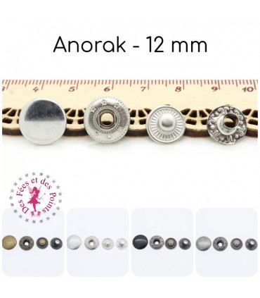 Pressions métallique Anorak - 12 mm - 4 couleurs