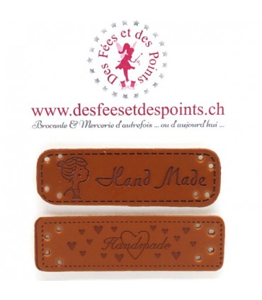Etiquettes en cuir synthétique "Handmade" - Fille & Coeurs