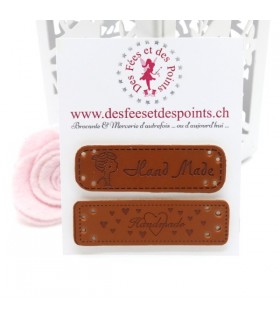 Etiquettes en cuir synthétique "Handmade" - Fille & Coeurs