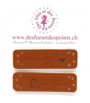 Etiquettes en cuir synthétique "Handmade" - Oiseau & Cage
