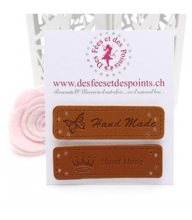Etiquettes en cuir synthétique "Handmade" - Papillon & Couronne