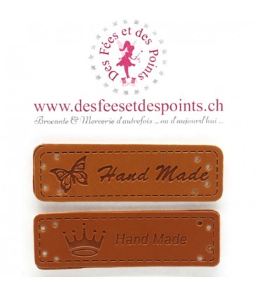 Etiquettes en cuir synthétique "Handmade" - Papillon & Couronne