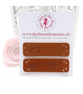 Etiquettes en cuir synthétique "Handmade" - Machine à coudre & Bouton