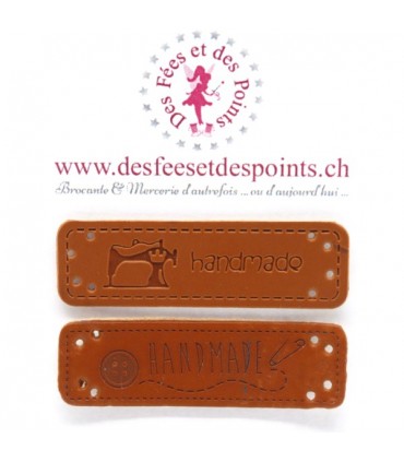 Etiquettes en cuir synthétique "Handmade" - Machine à coudre & Bouton