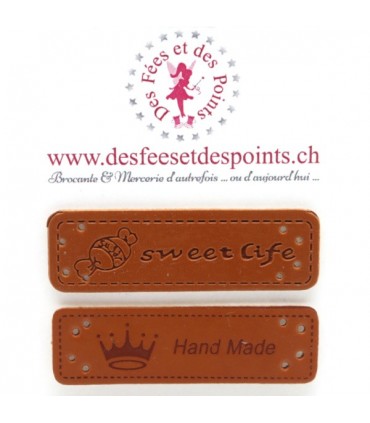 Etiquettes en cuir synthétique "Handmade" - Bonbon & Couronne