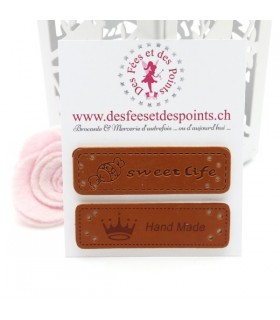 Etiquettes en cuir synthétique "Handmade" - Bonbon & Couronne