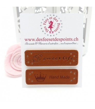 Etiquettes en cuir synthétique "Handmade" - Bonbon & Couronne