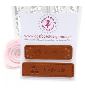 Etiquettes en cuir synthétique "Handmade" - Main & Cerises