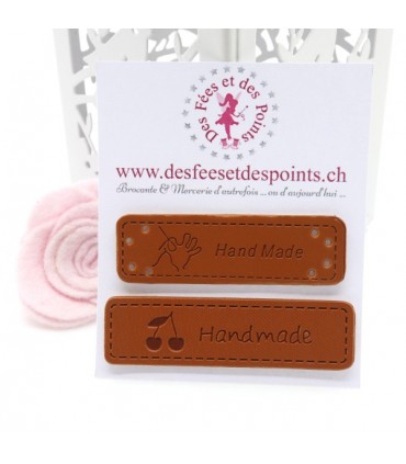 Etiquettes en cuir synthétique "Handmade" - Main & Cerises