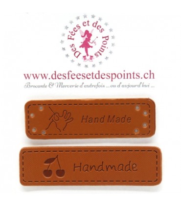 Etiquettes en cuir synthétique "Handmade" - Main & Cerises