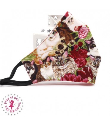 Masque de protection avec poche pour filtre - Chats - Taille M - Femme/Ado