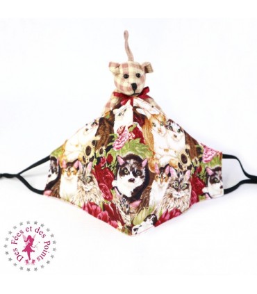 Masque de protection avec poche pour filtre - Chats - Taille M - Femme/Ado