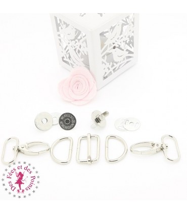 Set Mousquetons et Anneaux D pour sangle - 2.5 cm - Argent