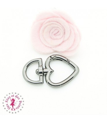 Mousqueton pivotant Coeur Boucle D - 44 mm - Gun Metal