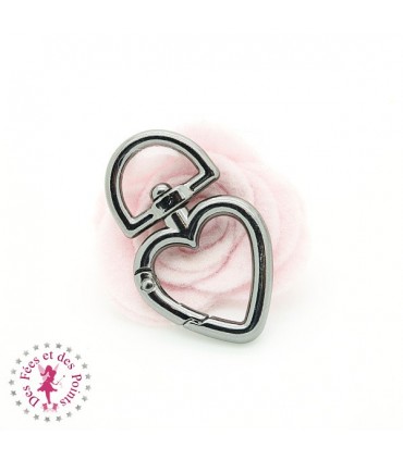 Mousqueton pivotant Coeur Boucle D - 44 mm - Gun Metal