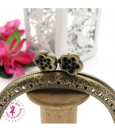 Fermoir métallique arrondi - Fleurs - 8.5 cm - Gravé - Bronze antique