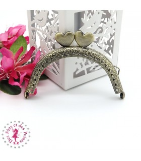 Fermoir métallique arrondi - Coeur - Gravé - 8.5 cm - Bronze antique