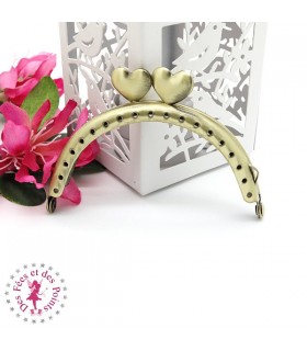 Fermoir métallique arrondi - Coeurs - 8.5 cm - Lisse - Bronze antique