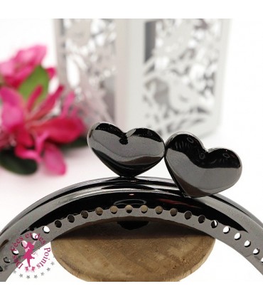 Fermoir métallique arrondi - Coeur Décalés - 8.5 cm - Lisse - Gun metal