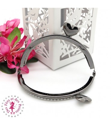 Fermoir métallique arrondi - Coeur Décalés - 8.5 cm - Lisse - Gun metal