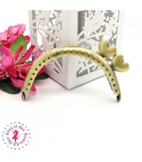 Fermoir métallique arrondi - Coeur Décalés - 8.5 cm - Lisse - Bronze antique