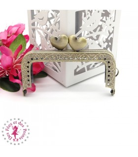 Fermoir métallique rectangulaire - Coeur - 8 cm - Gravé - Bronze antique