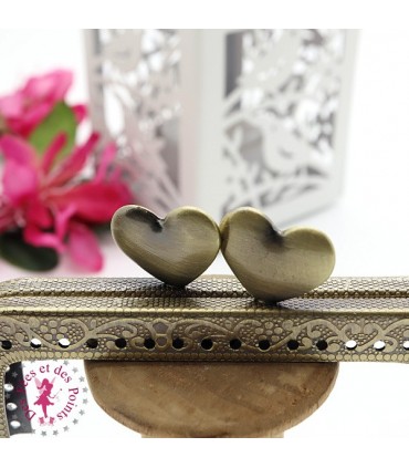 Fermoir métallique rectangulaire - Coeur - 8 cm - Gravé - Bronze antique