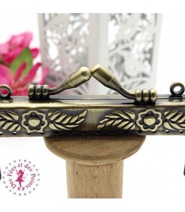 Fermoir métallique rectangulaire - Embossage fleuri - 9.5 cm - Bronze antique