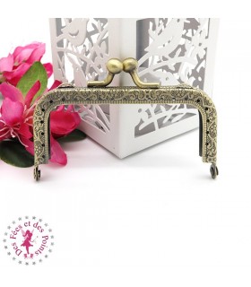 Fermoir métallique rectangulaire - Boules - 8.5 cm - Gravé - Bronze antique