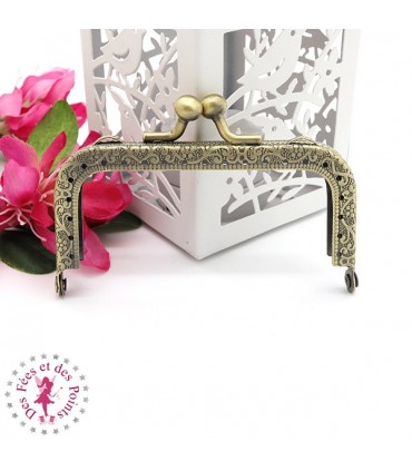 Fermoir métallique rectangulaire - Boules - 8.5 cm - Gravé - Bronze antique