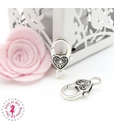 Mini Mousqueton 2 coeurs - 26 mm - Argent