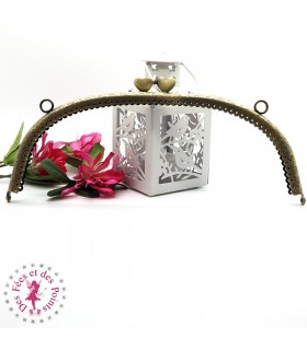 Fermoir métallique arrondi - Coeurs - 24.5 cm - Gravé - Bronze antique