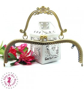 Fermoir métallique arrondi - "Anse fleurs" - 20.5 cm - Gravé - Bronze antique