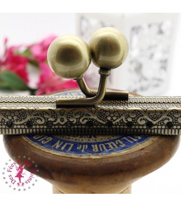 Fermoir métallique rectangulaire - Boules - 20 cm - Gravé - Bronze antique